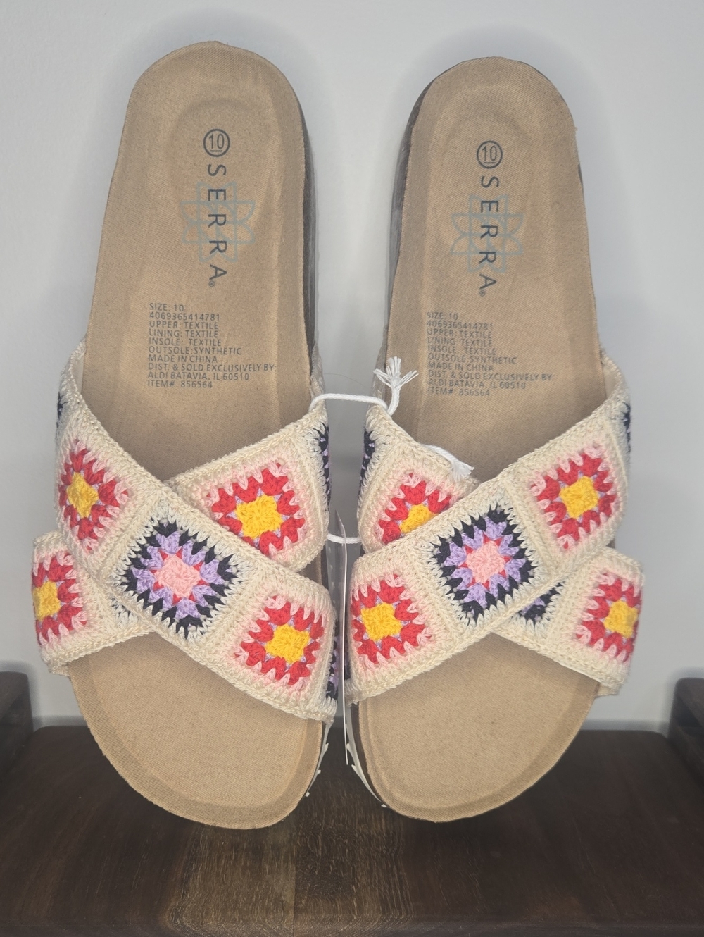 Serra Crochet Granny Squares Slide Sandals Multicolor Sz 10